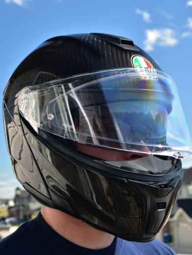 Me wearing the AGV Sportmodular Carbon Gloss helmet.