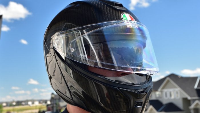 Me wearing the AGV Sportmodular Carbon Gloss helmet.