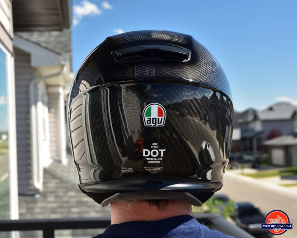 The AGV Sportmodular Carbon on my head from the rear.