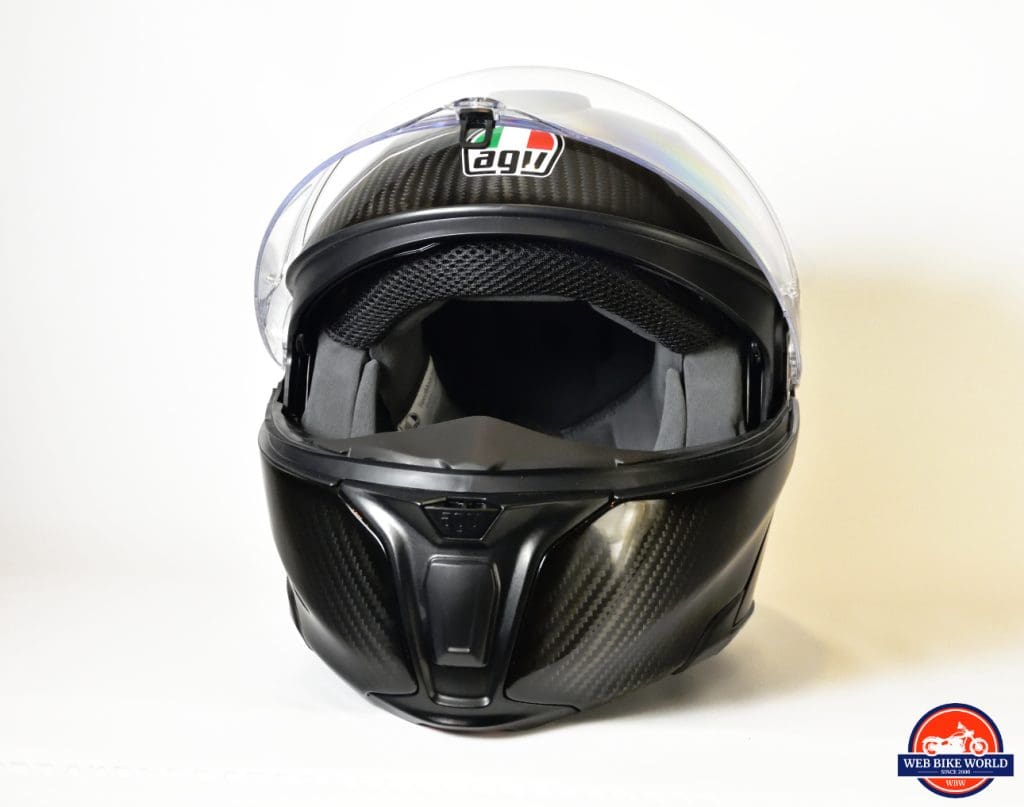 AGV Sportmodular Carbon Gloss helmet front view.