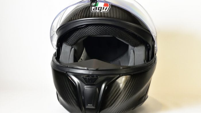 AGV Sportmodular Carbon Gloss helmet front view.