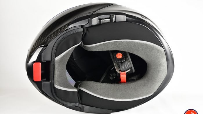 AGV Sportmodular Carbon Gloss helmet bottom view.