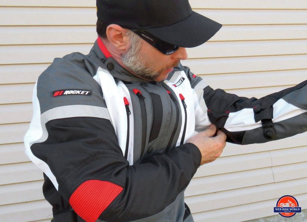 Joe Rocket Canada Ballistic 14 Jacket Arm Detailing Shown by Model