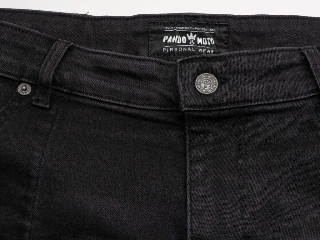 Pando Moto Karl Devil Motorcycle Riding Jeans Closeup of Button Closure and Waist