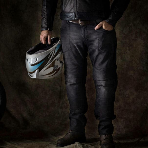 Pando Moto Karl Devil Motorcycle Riding Jeans Full View on Model