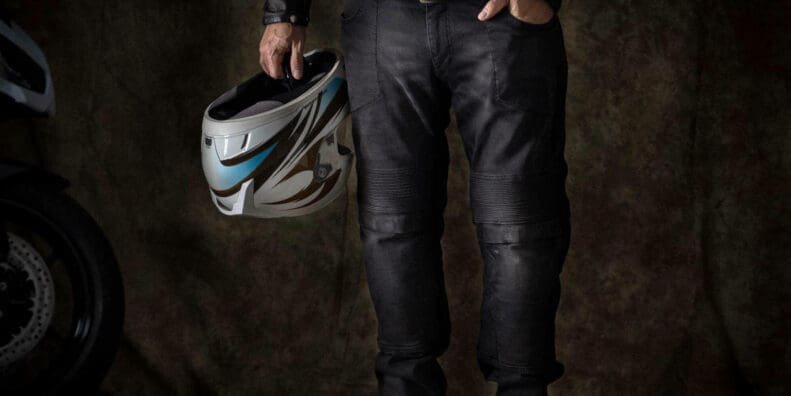 Pando Moto Karl Devil Motorcycle Riding Jeans Full View on Model