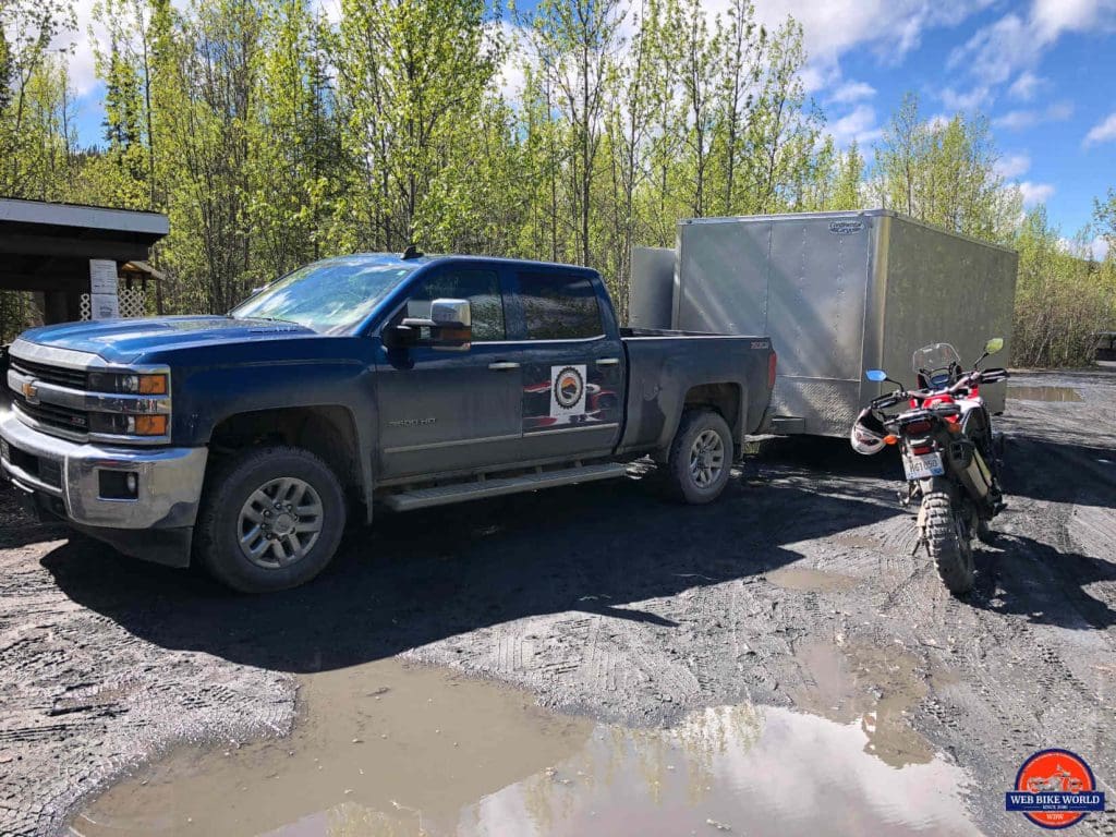 DARE truck and trailer support vehicles on the Dempster Highway.