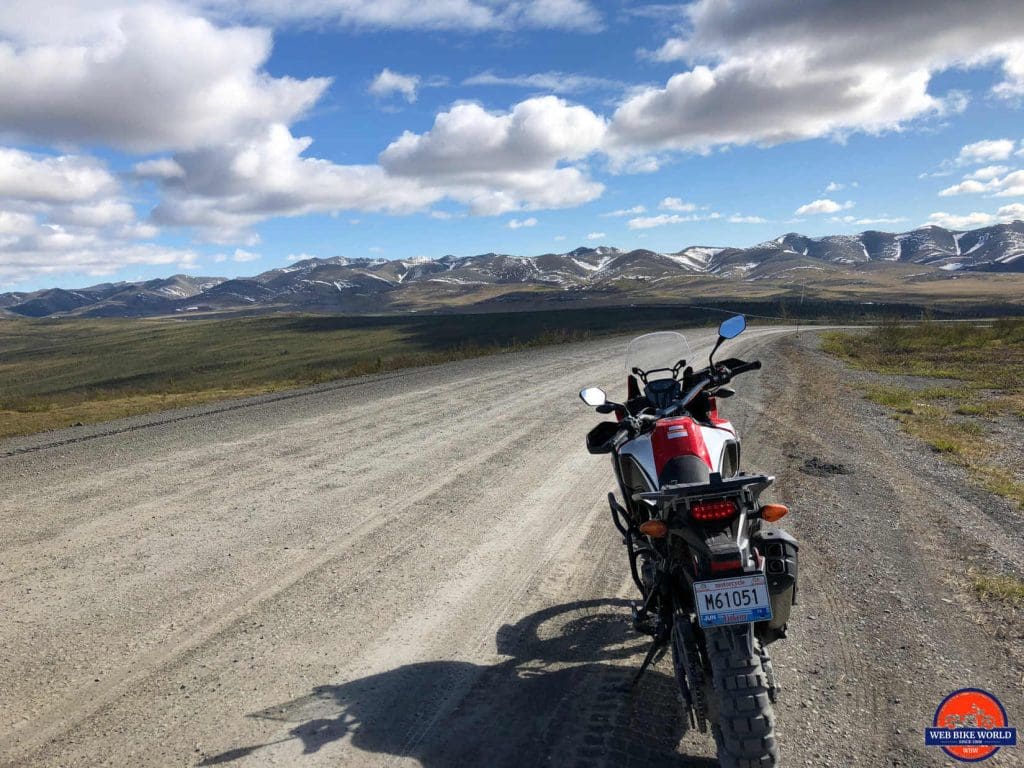 An Africa Twin riding the Dempster Highway.