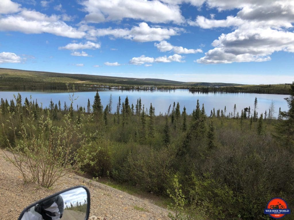 Small settlement on the Dempster Highway beside a lake.