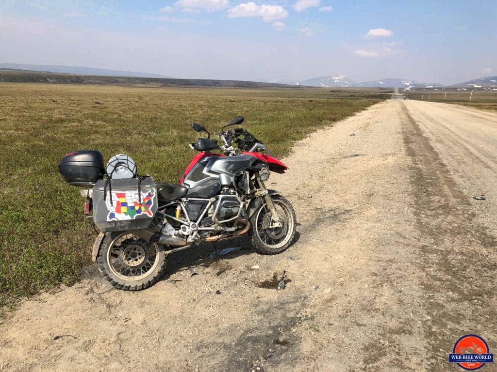 A BMW 1200GS eaten by the Dempster Highway.