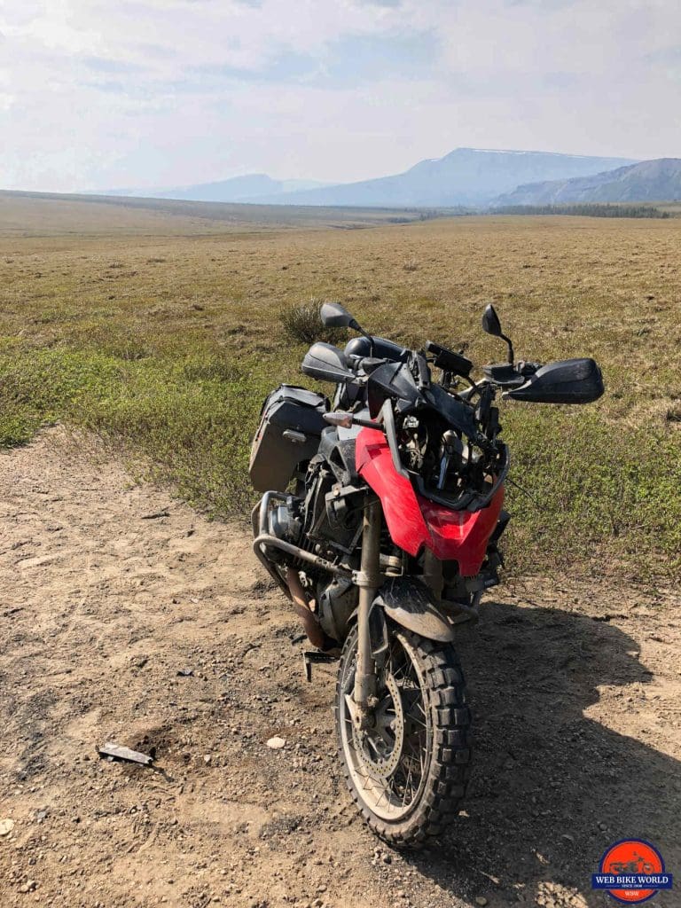 A BMW 1200GS eaten by the Dempster Highway.