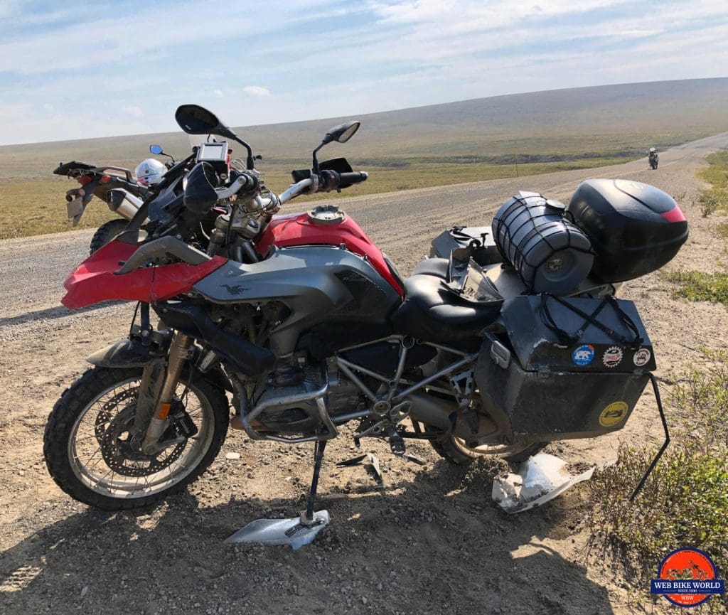 A BMW 1200GS eaten by the Dempster Highway.