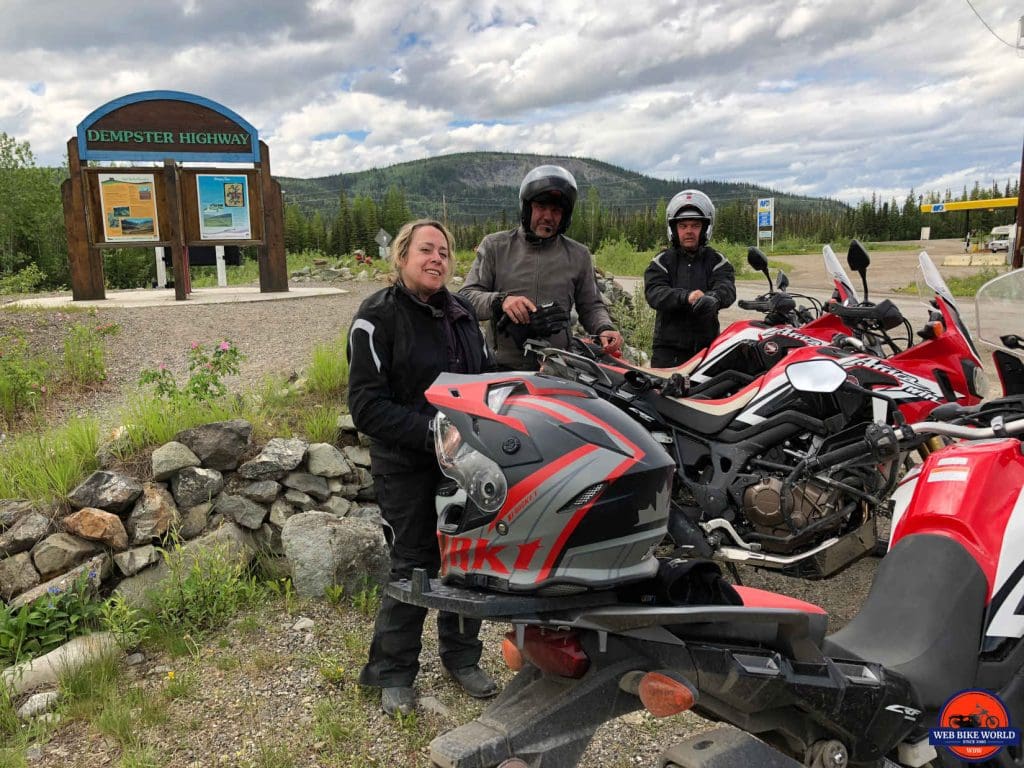 Our group after successfully riding to Tuk and back to the start of the Dempster Highway on Africa Twins.