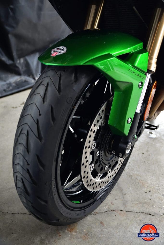 2018 Kawasaki Ninja H2SXSE front wheel and brake rotor.