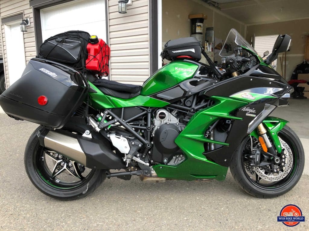 2018 Kawasaki Ninja H2SXSE with luggage installed.