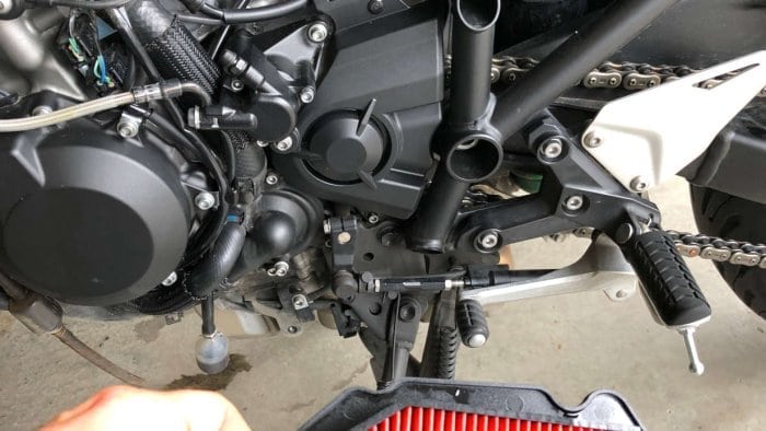 2018 Kawasaki Ninja H2SXSE air filter removed.