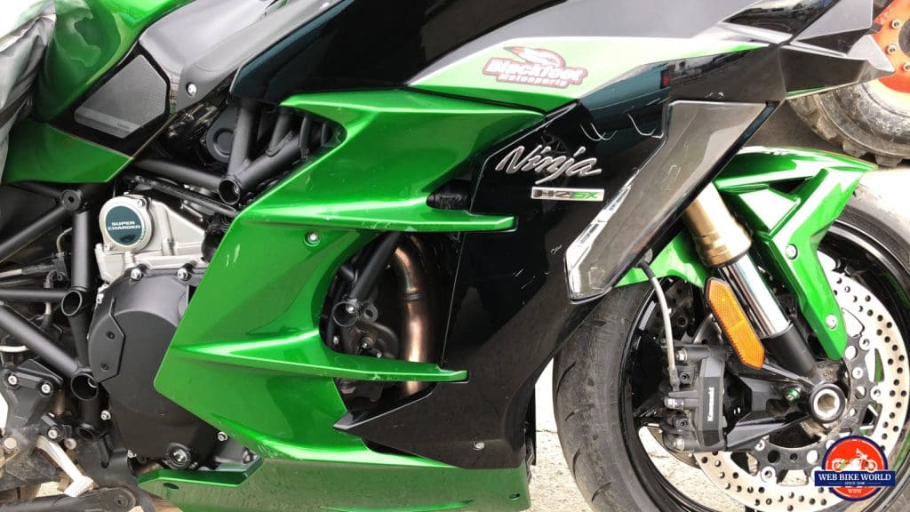 Damaged fairings on my 2018 Kawasaki Ninja H2SX SE.