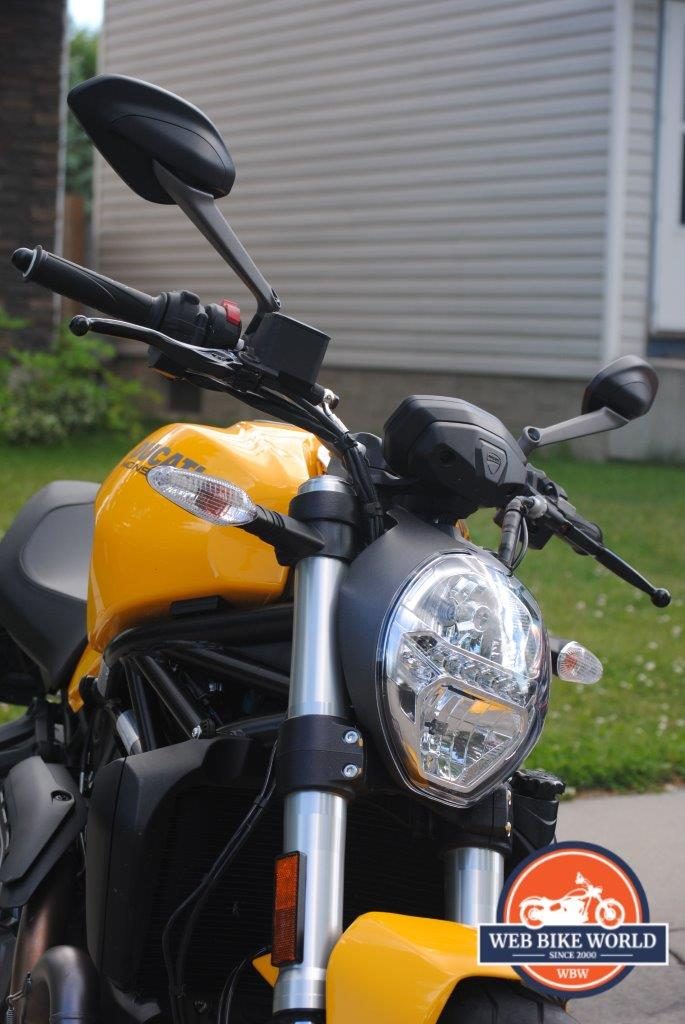 2018 Ducati Monster 821 Motorcycle Frontal View of Headlights and Mirrors