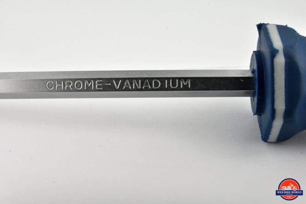 A close up of the chrome vanadium shaft on the GoFast screwdriver.