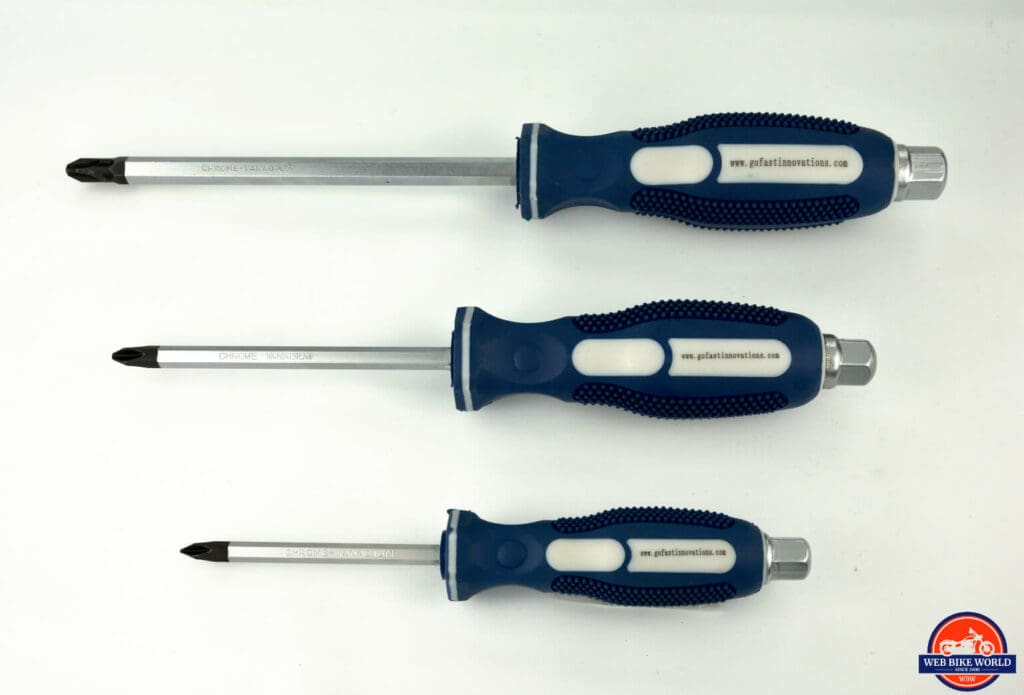 A set of three GoFast Innovations JIS screwdrivers.