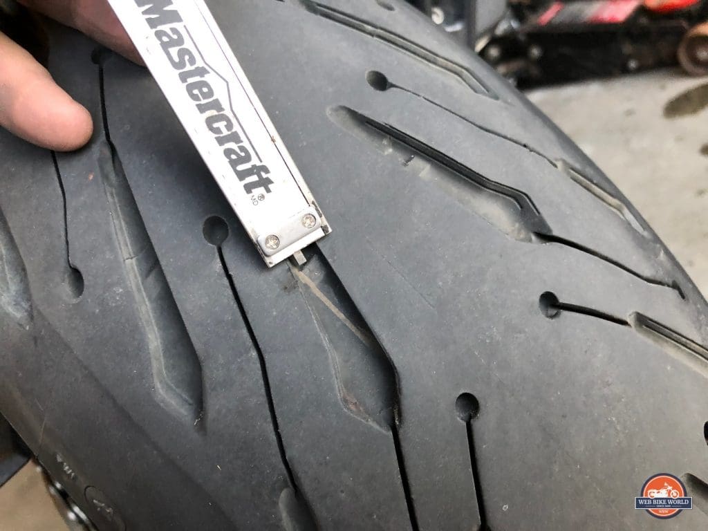 Measuring the Michelin Road 5 rear tire.