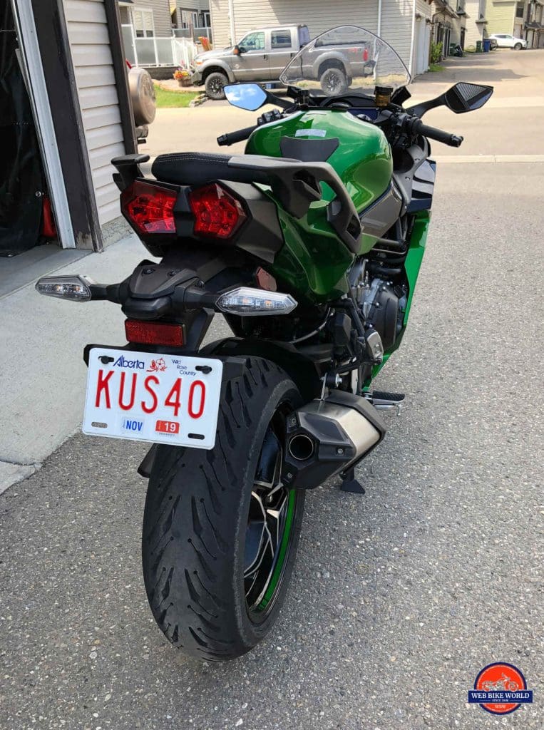 Michelin Road 5 rear tire installed on a Ninja H2SX SE.