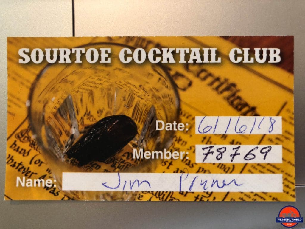My membership card in the Sourtoe Cocktail club in Dawson City.