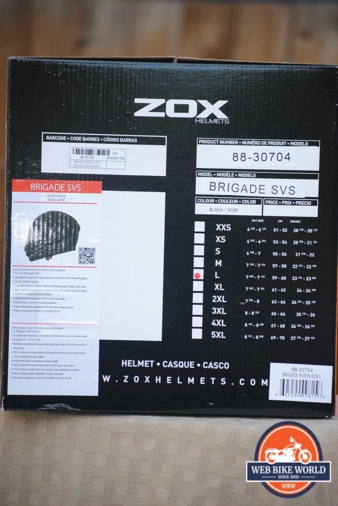 ZOX Brigade SVS Solid Helmet Box Details