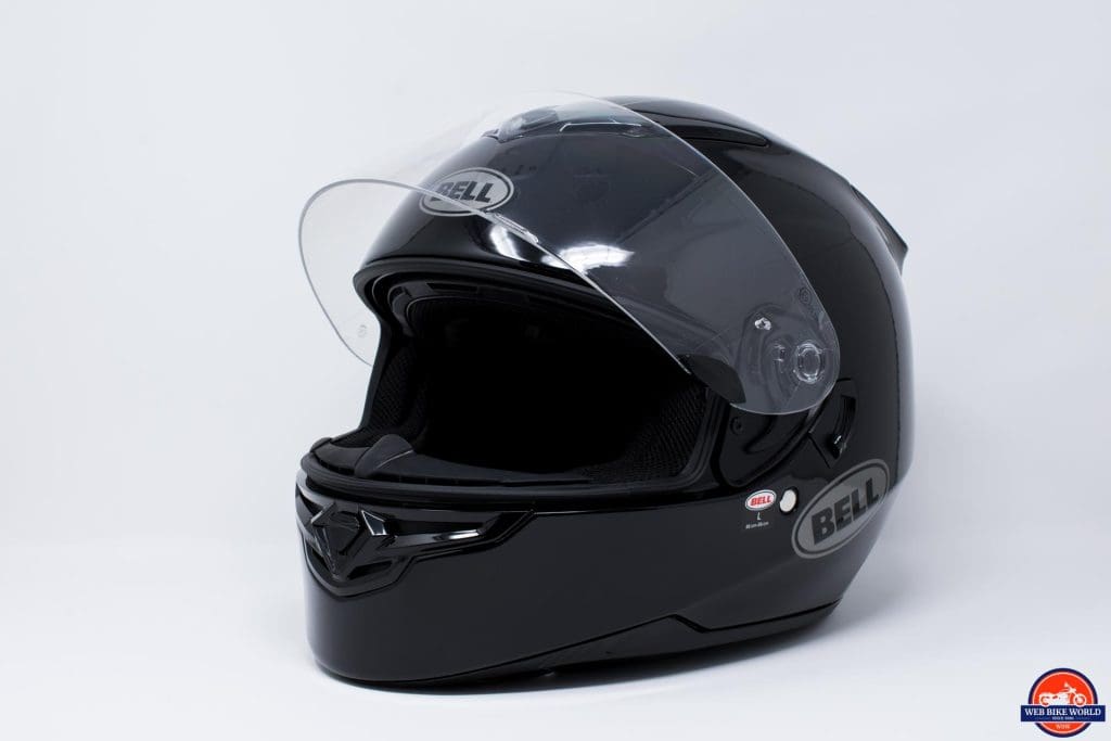 Bell RS-2 Helmet off-side view of chin with visor up