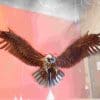 Steel sculpture of an eagle.