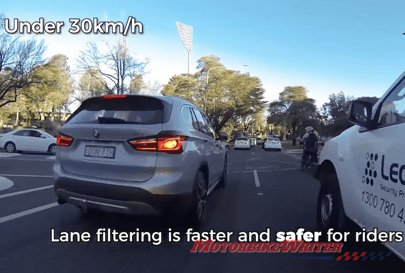 Australian Capital Territory has permanent motorcycle lane filtering rules