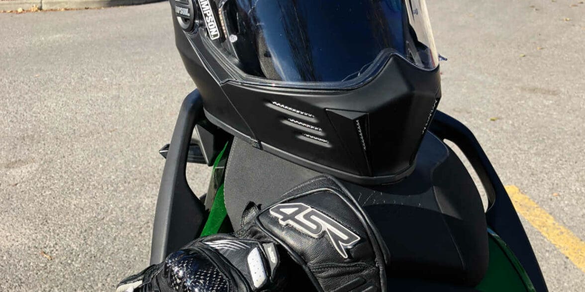 Simpson Mod Bandit helmet in Canmore, Alberta with 4SR 96 Stingray gloves.