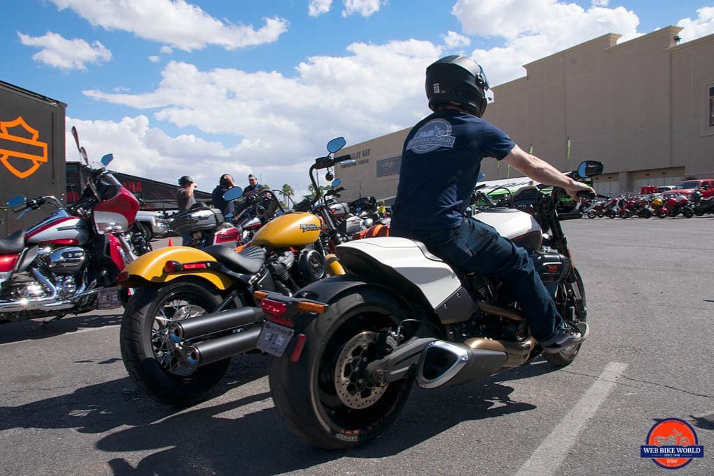 Me sitting on the 2019 Harley Davidson FXDR.