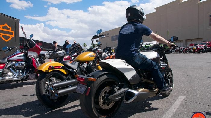 Me sitting on the 2019 Harley Davidson FXDR.