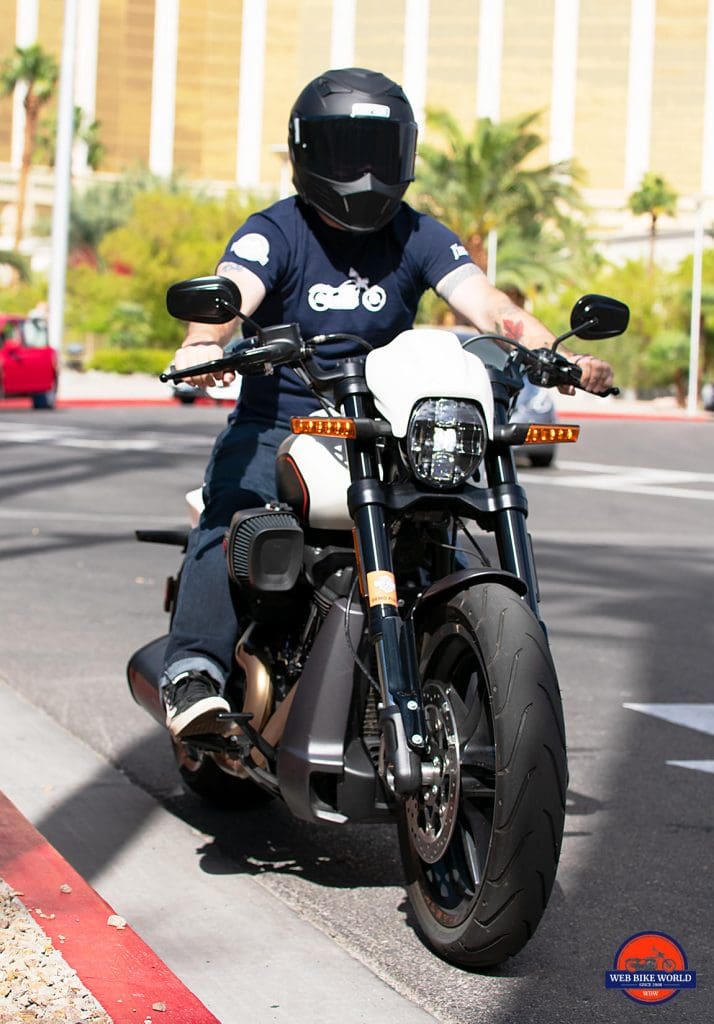 Me riding the 2019 Harley Davidson FXDR.