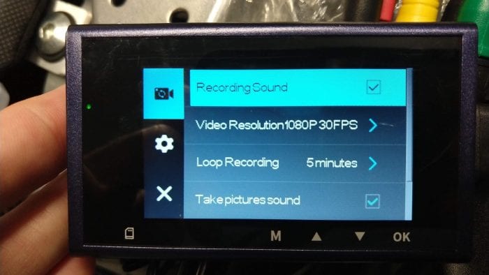 Halocam M1 Motorcycle Dashcam control screen