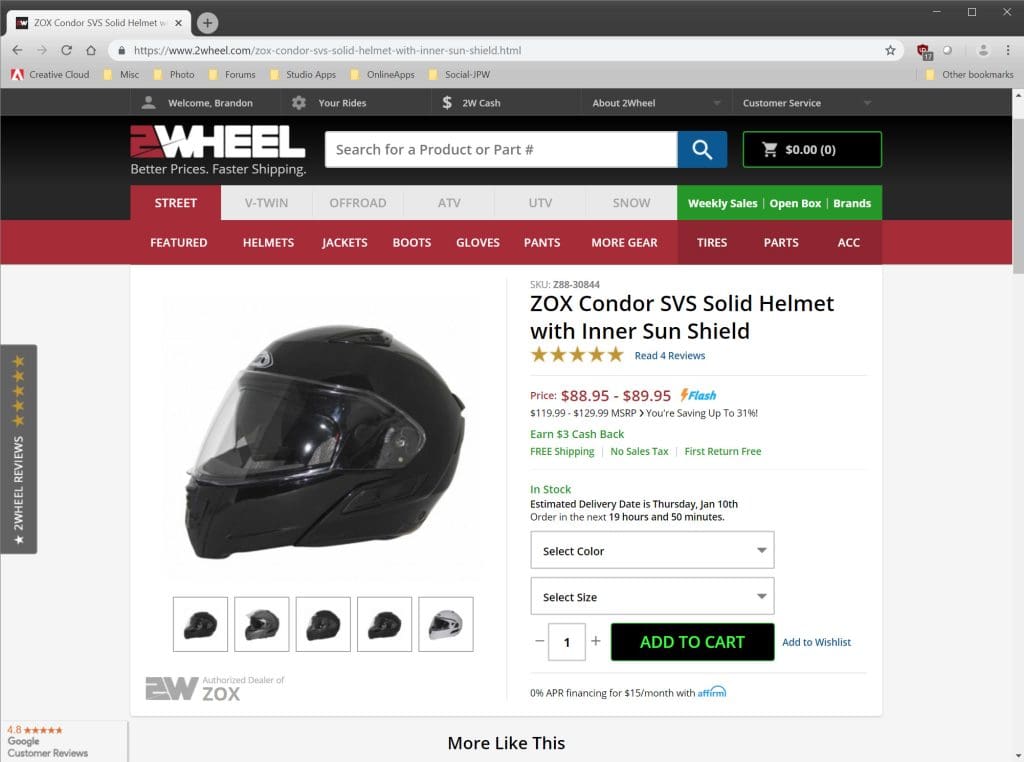 2Wheel.com ordering process