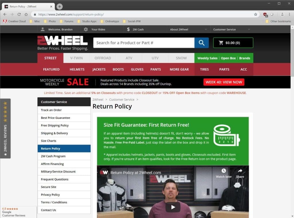 2Wheel.com return policy