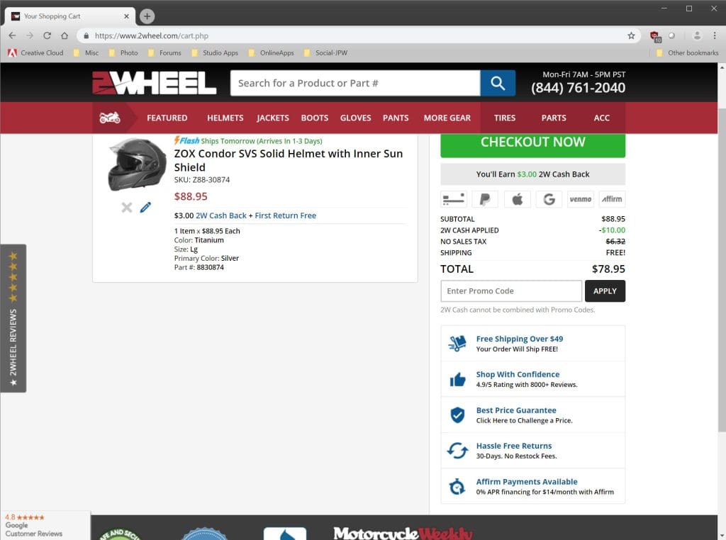 2Wheel.com checkout process