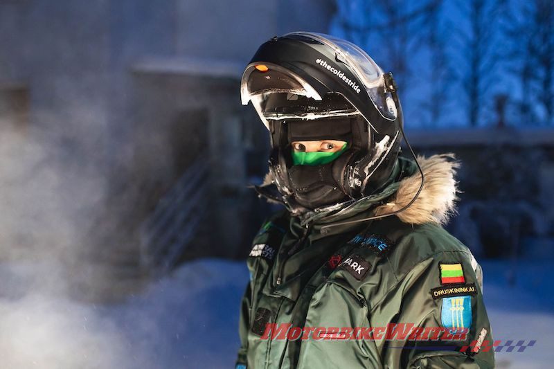 Lithuanian motorcycle adventurer Karolis Mieliauskas competes an epic ride to the coldest place on earth on a Yamaha Tenere