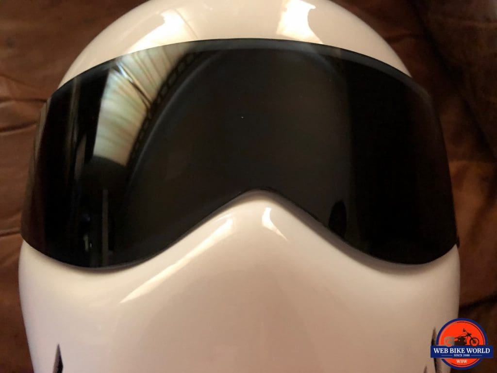 MATRIX ALPHA STREETFIGHTER FRONT VIEW OF MISS ALIGNED VISOR OFFSET TO THE RIGHT