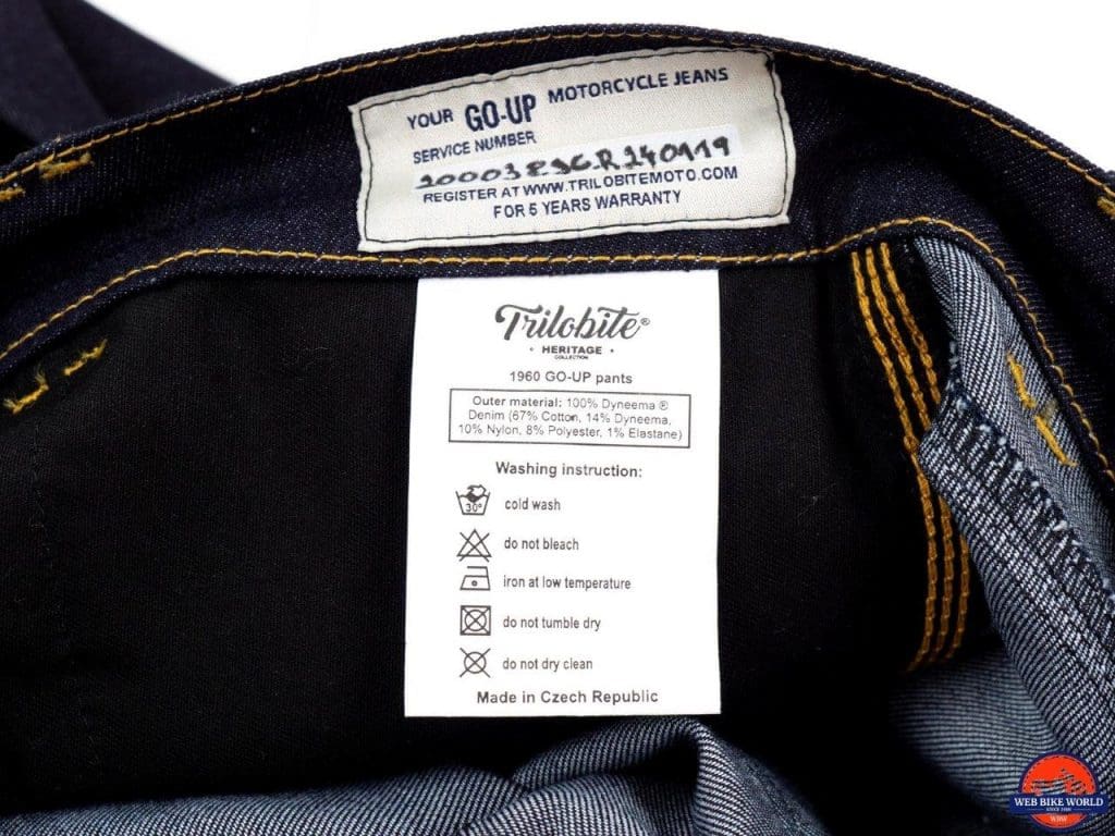 Trilobite Go-Up Jeans serial number and care instructions