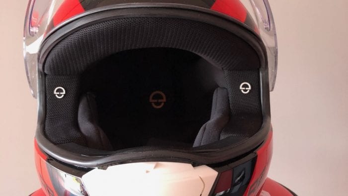 Front view of Schuberth R2 cheek and face padding