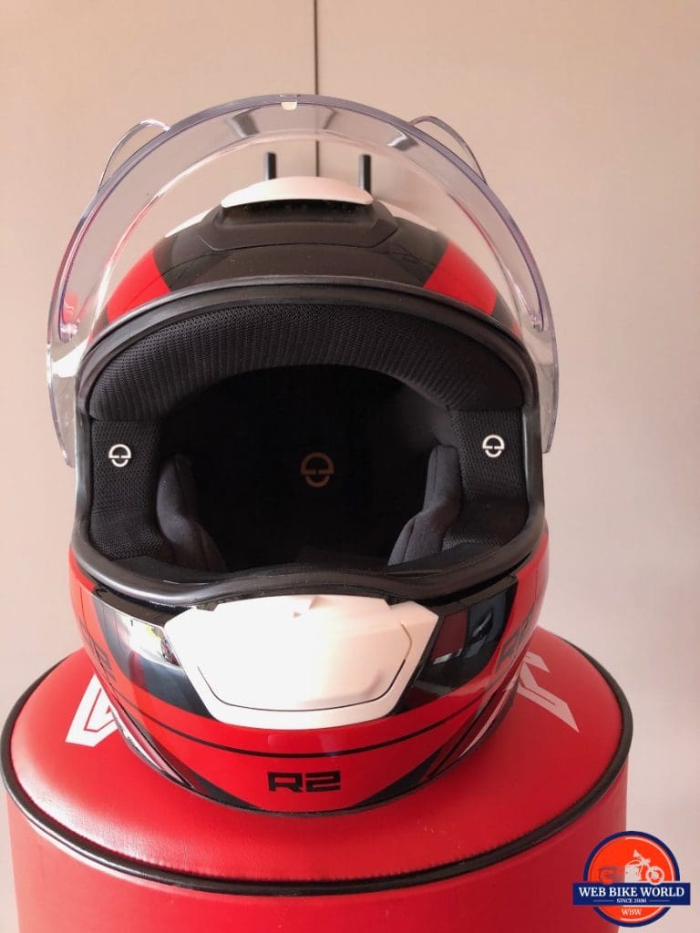 Front view of Schuberth R2 cheek and face padding