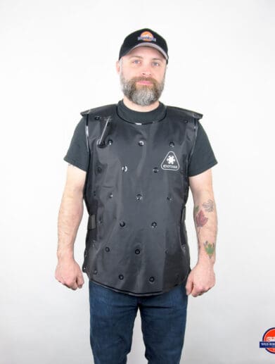 Me wearing the Exotogg Thermal Vest deflated.