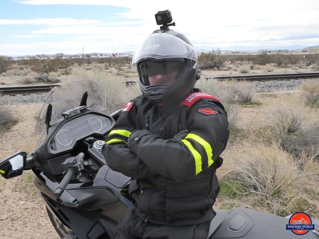 Me wearing my Motoport USA mesh jacket and Nolan N100-5 helmet.