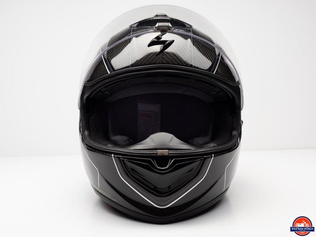 Scorpion EXO-ST1400 Carbon Helmet frontal view with visor up