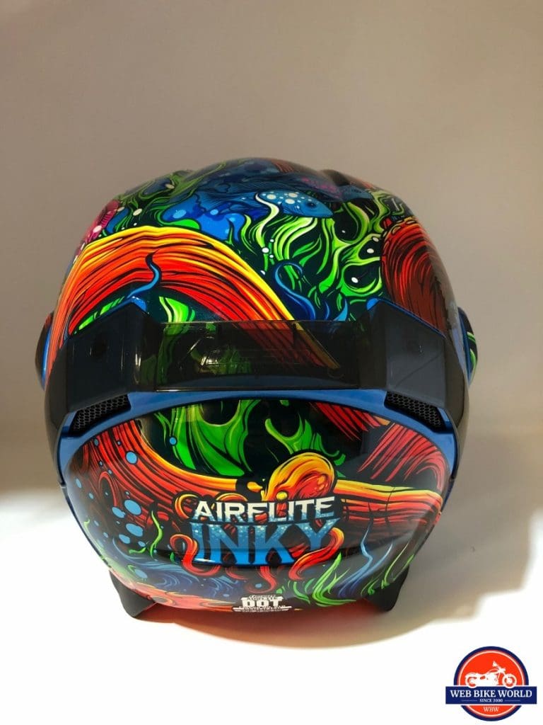 Icon Airflite Inky helmet rear view of graphics and spoiler