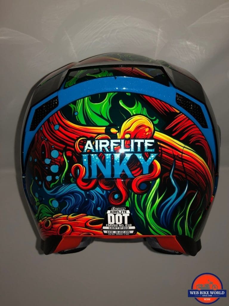 Icon Airflite Inky Helmet rear view of spoiler and two exhaust ports