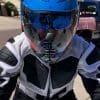 Icon Airflite Inky Helmet front view with FliteShield and DropShield both in the down position